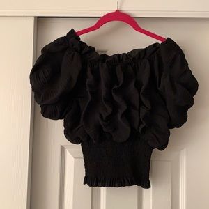 Black scrunch bottom off the shoulder top